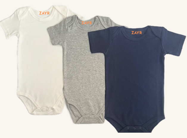 Set of 3 Short Sleeve Onesies - White, Gray & Navy Blue